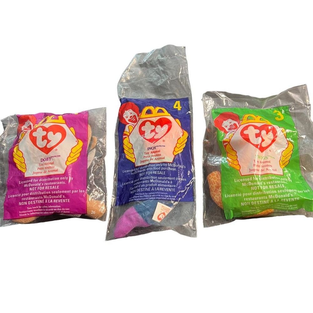 McDonalds Ty Teenie Beanie Babies Lot Of‎ 3 1998 Inch Worm Doby Dog Twig Giraffe